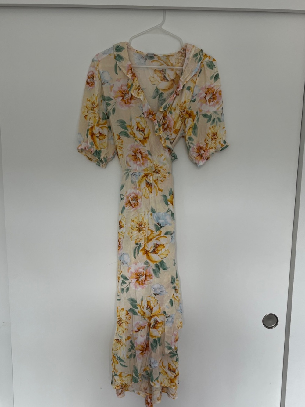 Old Navy Cream Floral Wrap Maxi Dress with Yellow Blooms